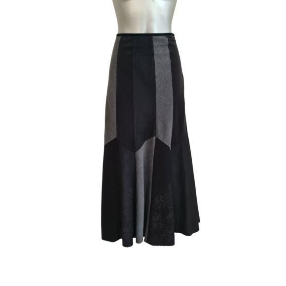 Dresses & Skirts - Per Una Midi Skirt Size 16R Black Flippy Panelled Glen Check Cord Lace Boho